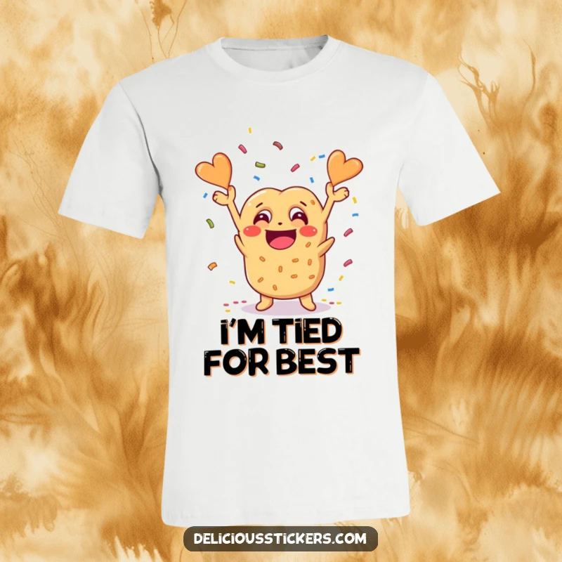 Funny pretzel character grinning and throwing confetti, designed for t-shirts, radiating pure, cheesy, celebratory joy.