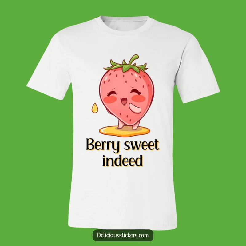 Funny Strawberry Syrup T-Shirt: Blushing Berry Catches Drop, Cute Gift!