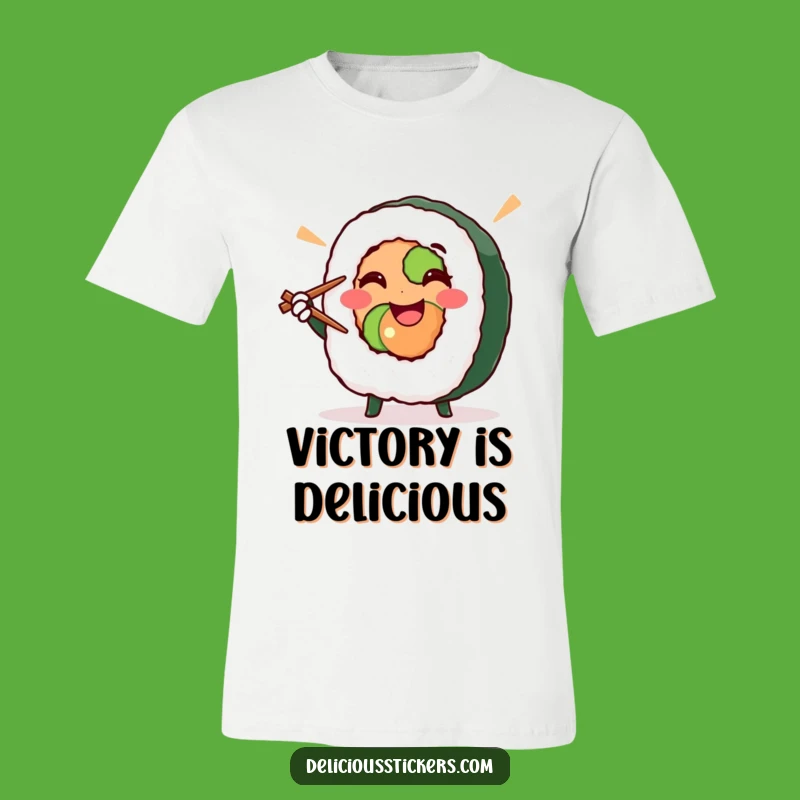 Funny Sushi Roll T-Shirt - Victorious Pose Tee for Japanese Food Fans