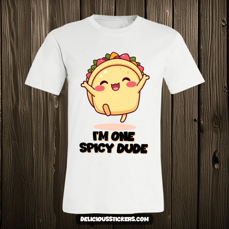 Funny taco t-shirt with legs kicking in the air, a cartoon celebrating Mexican cuisine, perfect for humorous apparel.