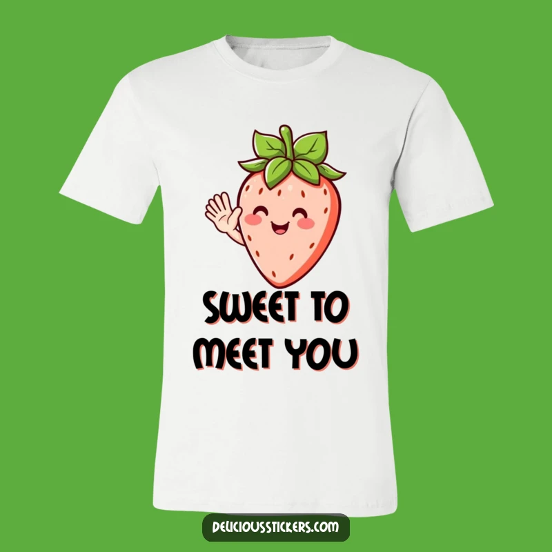 Funny Waving Strawberry T-Shirt - Happy Fruit Character Tee for Sunny Days