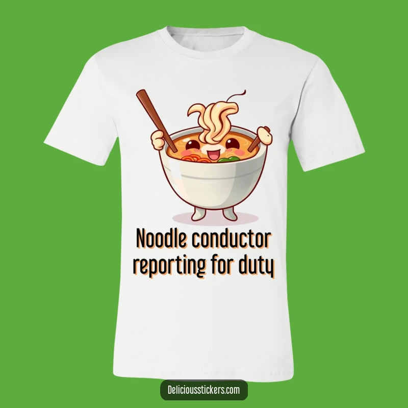 Funny Ramen Bowl Chopstick Baton Twirling T-Shirt - Comical Foodie Apparel Gift!