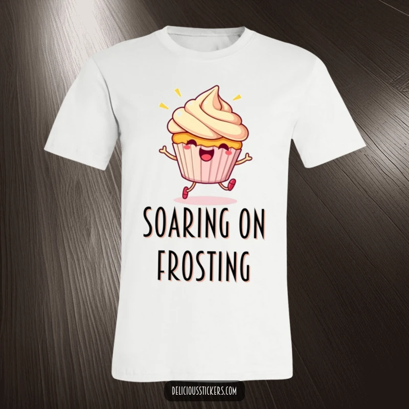 Funny T-Shirt: A beaming cupcake character captured mid-hop, showcasing pure cartoon happiness and a love for celebration.