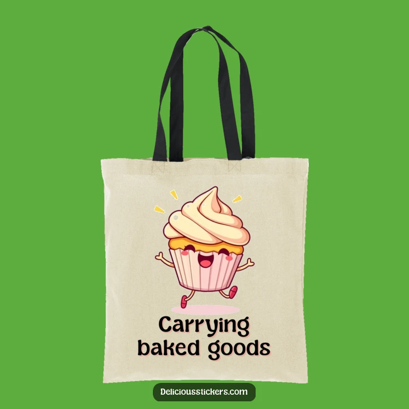Funny Cupcake Hop Tote Bag: Beaming Character Jumps, Versatile Gift!