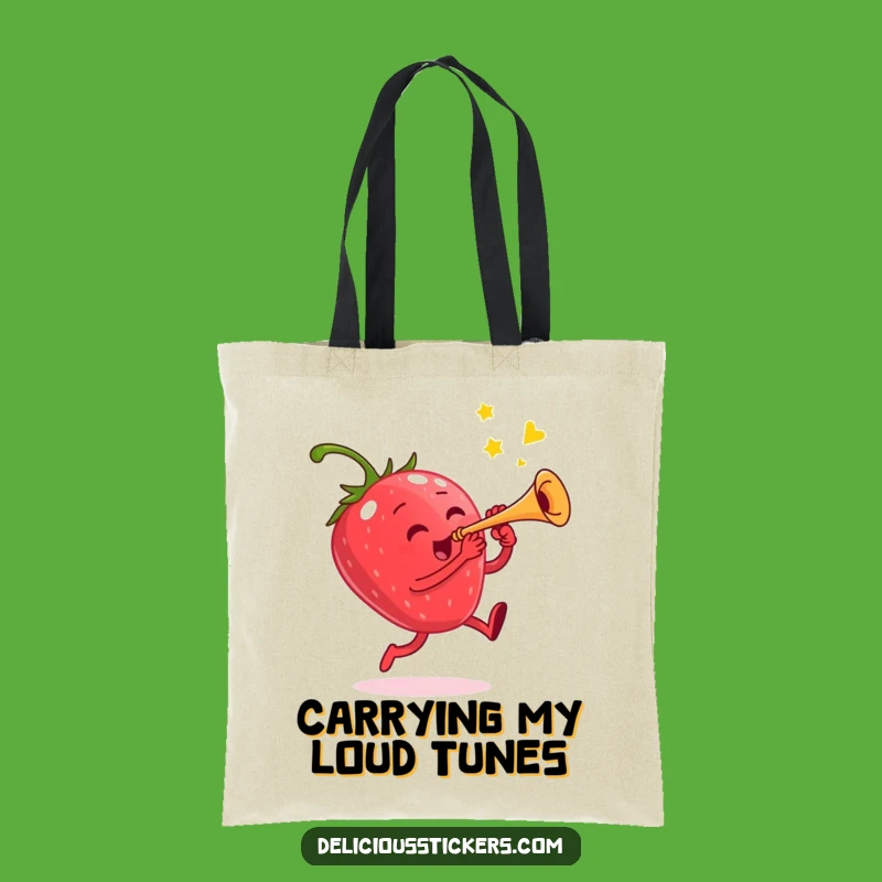 Funny Strawberry Tote Bag: Carry Your Tunes & Treasures Fun
