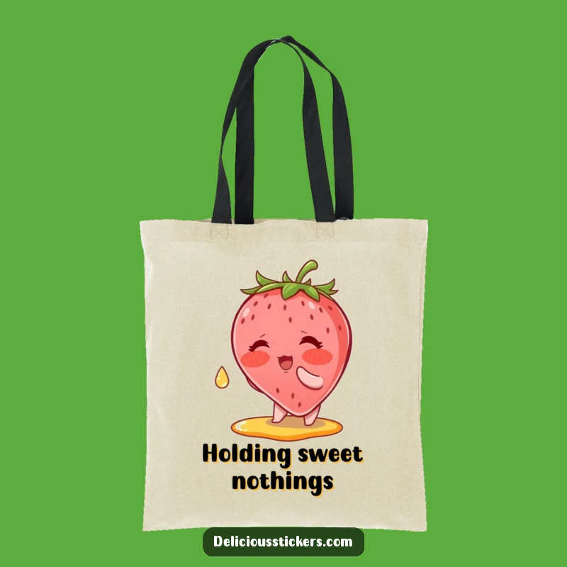 Funny Strawberry Syrup Tote Bag: Blushing Berry Catches Drop, Handy Gift!
